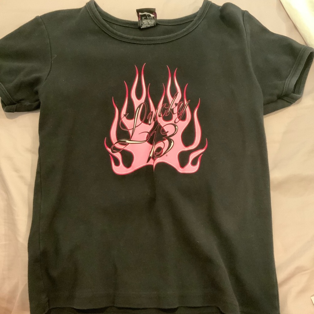 Black/Pink Lucky 13 Baby Tee from the 90s